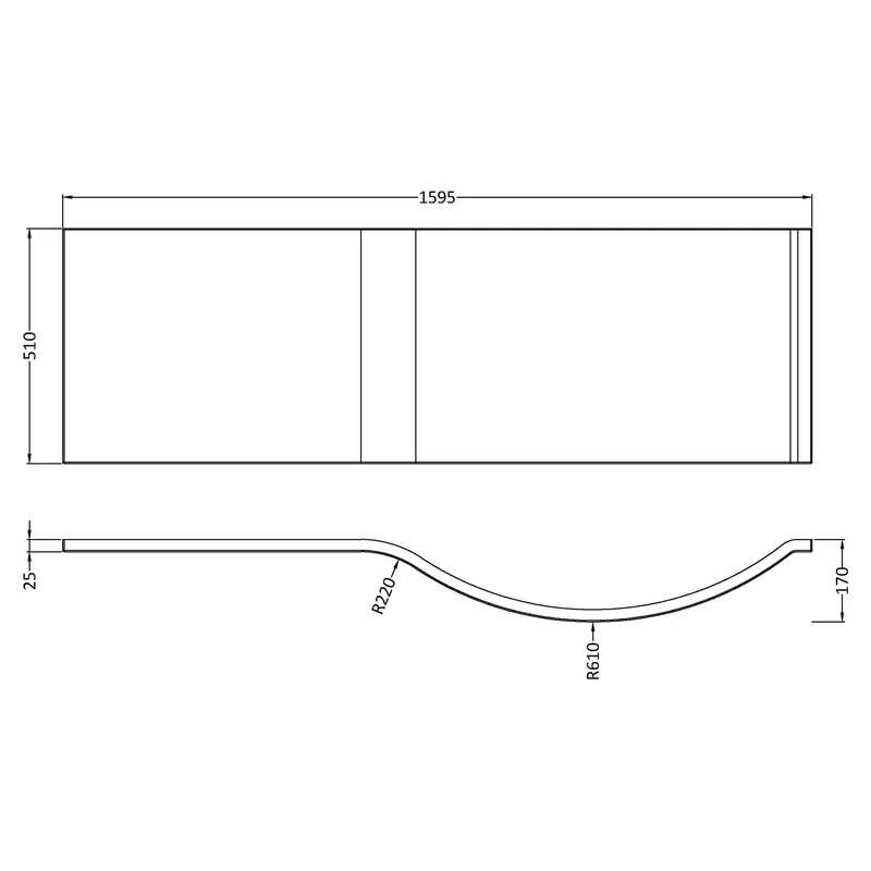 White Acrylic P-Shape Shower Bath Front Panel - 1600mm