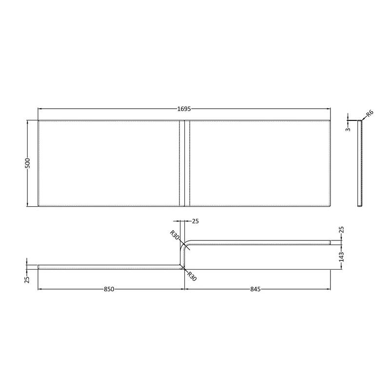 White Acrylic Square Shower Bath Front Panel - 1700mm
