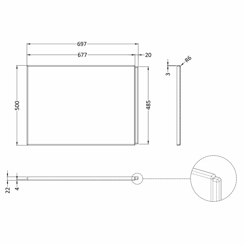 White Acrylic Square Shower Bath End Panel - 700mm