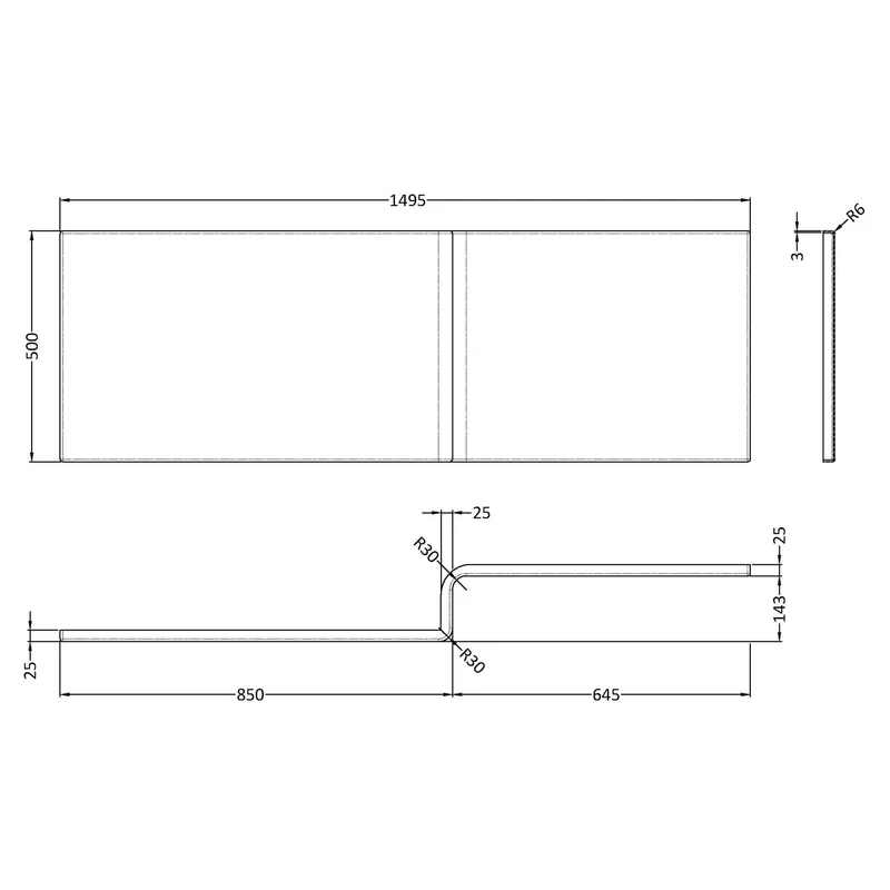 White Acrylic Square Shower Bath Front Panel - 1500mm