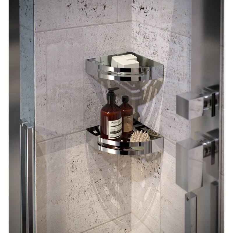 Nerva Corner Shower Basket - Brushed Brass