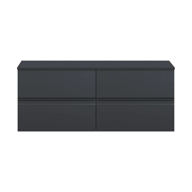 Hudson Reed Urban 1200 Wall Hung 4 Drawer Vanity & Worktop Contemp Soft Black MFC Painted Matt 518x1205x390mm