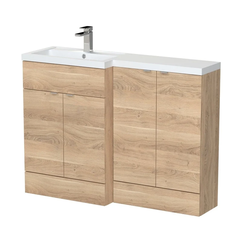 Hudson Reed Fusion 1200mm Left Hand Combination Contemp Bleached Oak MFC Textured Woodgrain 904x1203x355mm - CBI3011