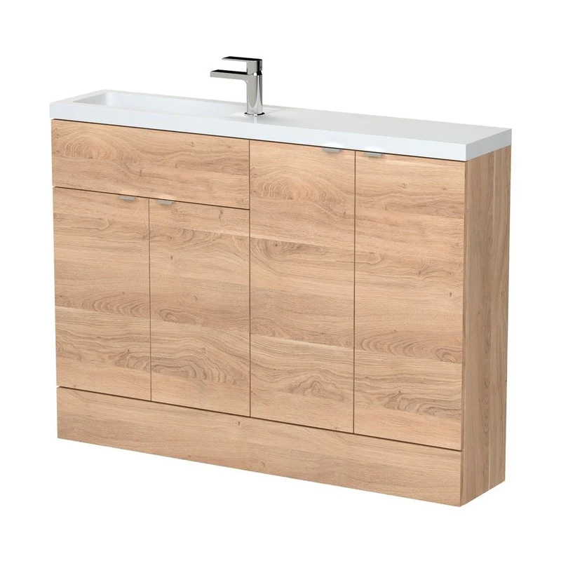 Hudson Reed Fusion 1200mm Combination - Compact Contemp Bleached Oak MFC Textured Woodgrain 904x1205x255mm