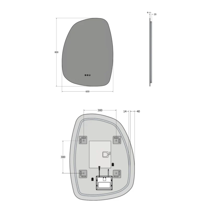 Claris Organic Illuminated Mirror 60 x 80cm with Adjustable Dotless Lighting and Demister