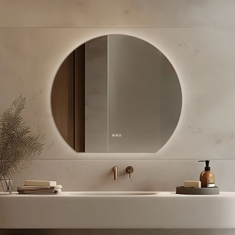 Claris Round Cut Illuminated Mirror 100cm with Adjustable Dotless Lighting and Demister