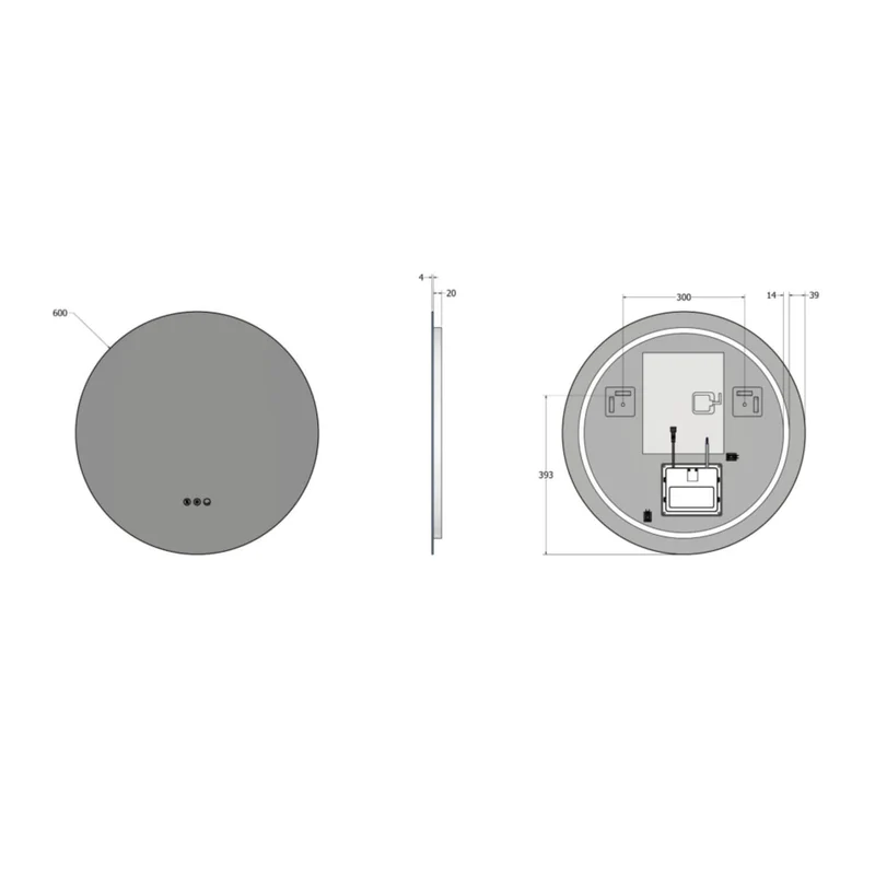 Claris Round Illuminated Mirror 60cm with Adjustable Dotless Lighting and Demister