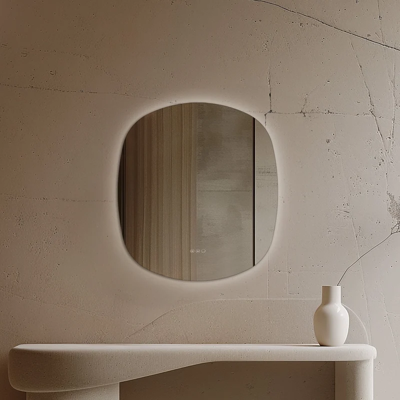 Claris Curve Oblong Illuminated Mirror 70 x 78cm with Adjustable Dotless Lighting and Demister