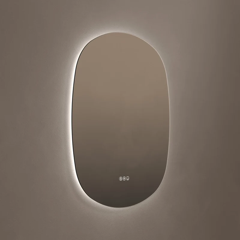 Claris Curve Oblong Illuminated Mirror 70 x 78cm with Adjustable Dotless Lighting and Demister