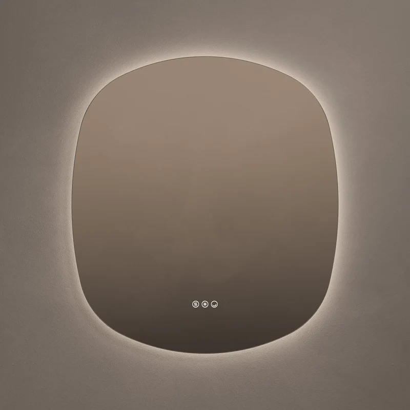 Claris Curve Oblong Illuminated Mirror 70 x 78cm with Adjustable Dotless Lighting and Demister