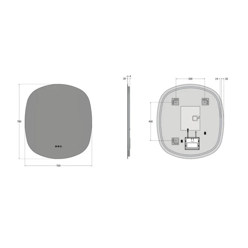 Claris Curve Oblong Illuminated Mirror 70 x 78cm with Adjustable Dotless Lighting and Demister