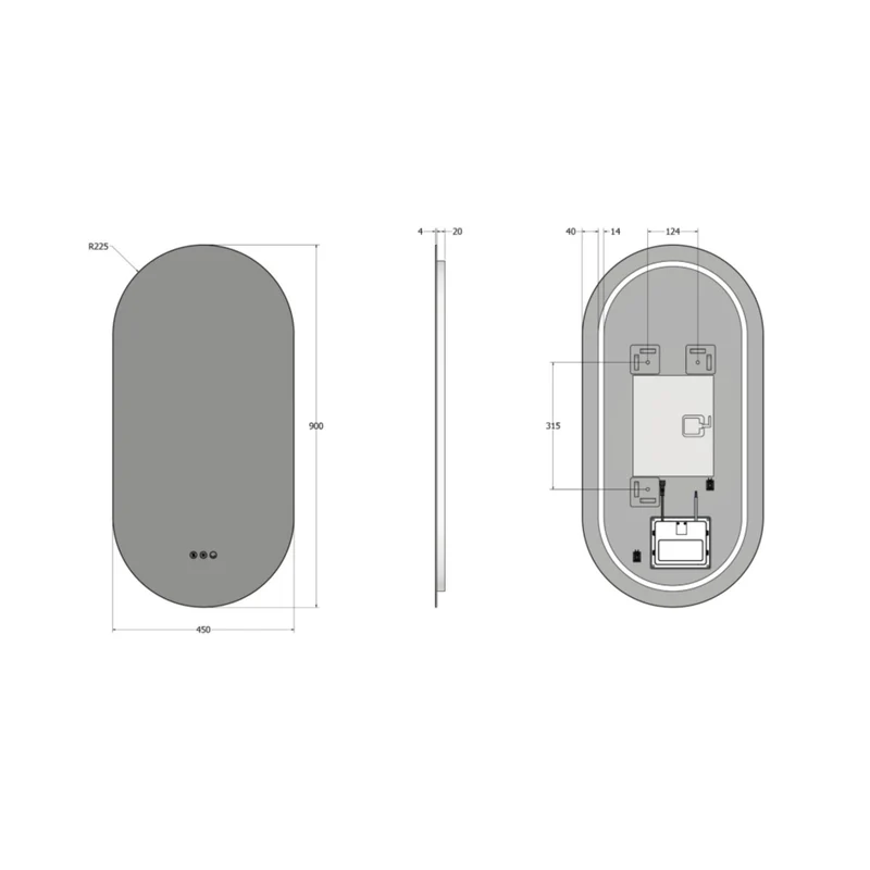 Claris Capsule Illuminated Mirror 45 x 90cm with Adjustable Dotless Lighting and Demister