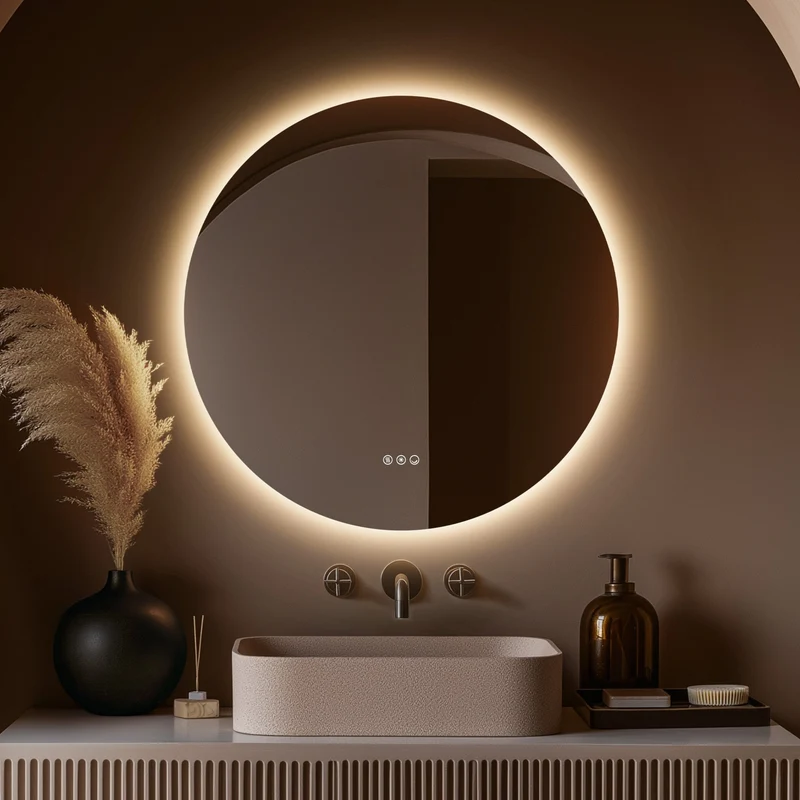 Claris Round Illuminated Mirror 80cm with Adjustable Dotless Lighting and Demister