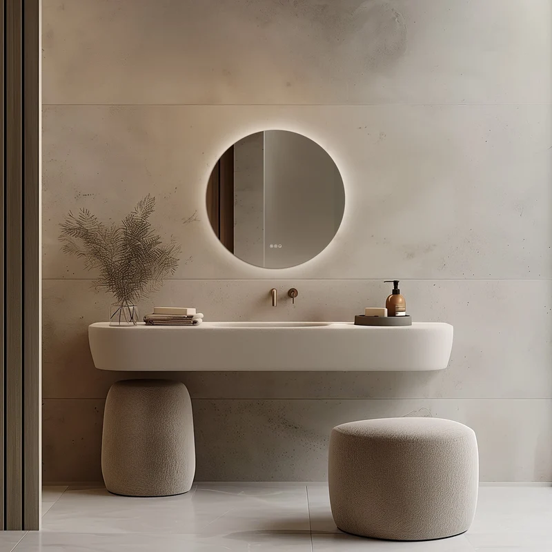 Claris Round Illuminated Mirror 80cm with Adjustable Dotless Lighting and Demister