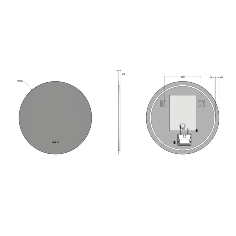 Claris Round Illuminated Mirror 80cm with Adjustable Dotless Lighting and Demister