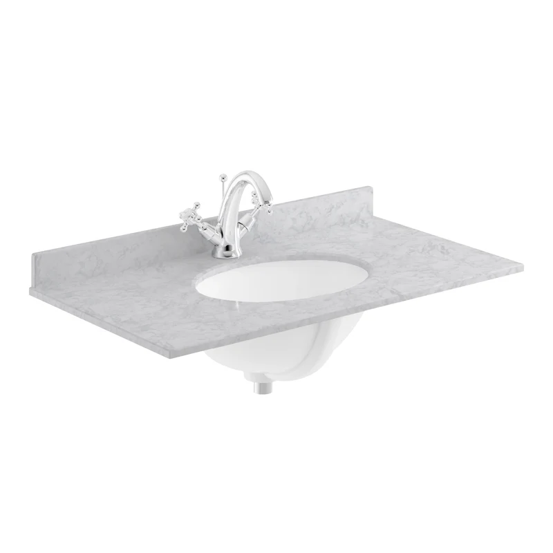 Classique 800mm Wall Hung Vanity Unit With 1 Drawer With Grey Marble Worktop With Round Basin - Satin Grey
