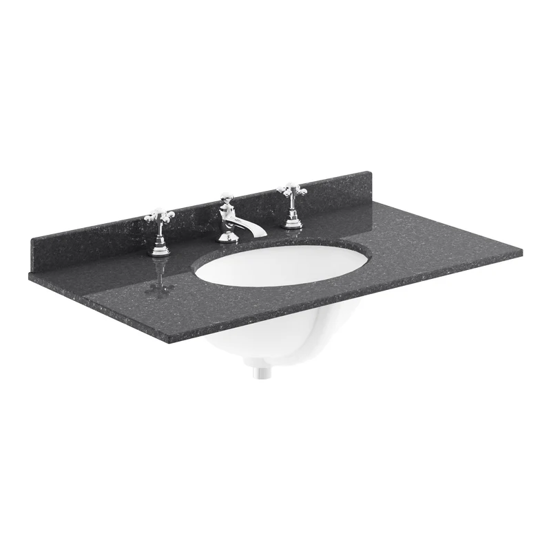 Classique 800mm Wall Hung Vanity Unit With 1 Drawer With Black Marble Worktop With Round Basin - Satin Green
