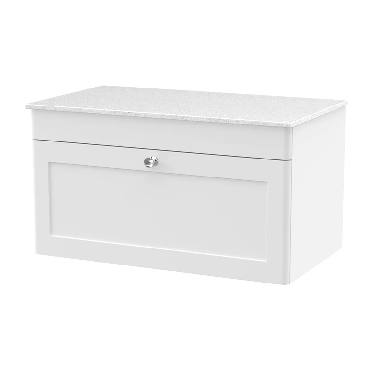 Classique 800mm Wall Hung Vanity Unit With 1 Drawer With White Marble Worktop - Satin White