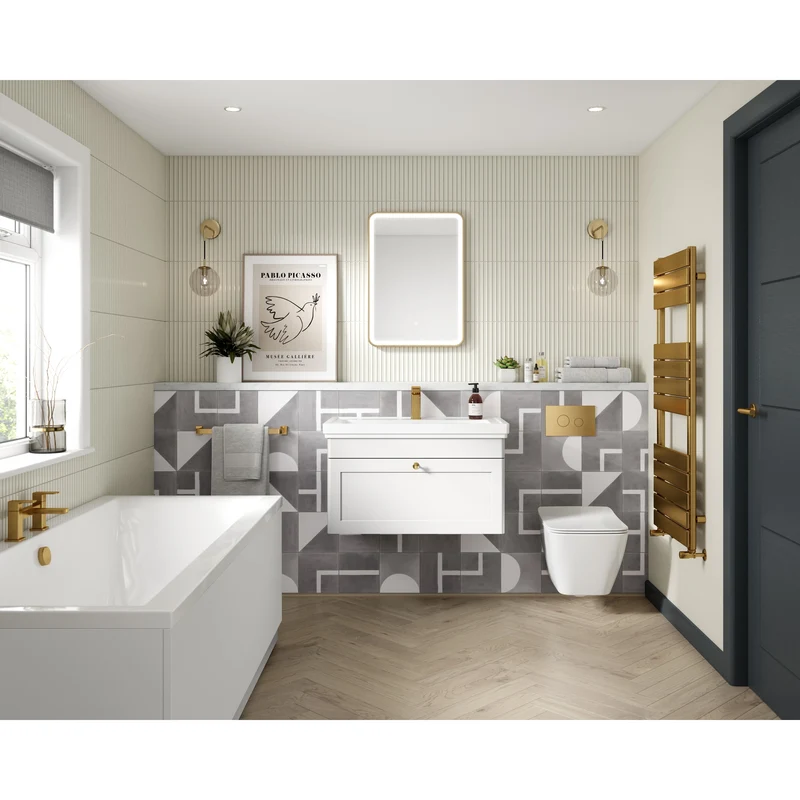 Classique 800mm Wall Hung Vanity Unit With 1 Drawer With Carrera Marble Worktop - Satin White