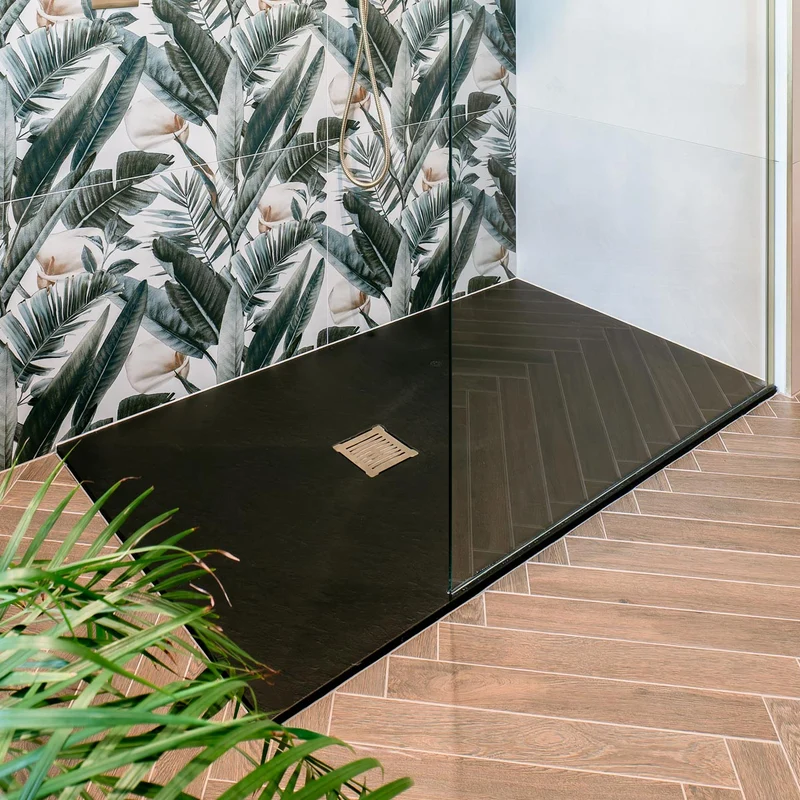 Nuie Pearlstone 1600 x 900mm Slate Rectangular Shower Tray - Grey