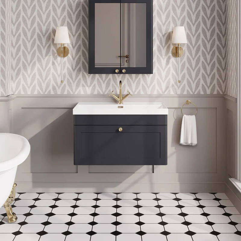 Classique 800mm Wall Hung Vanity Unit With 1 Drawer With Thin Edge Ceramic Basin - Satin Soft Black