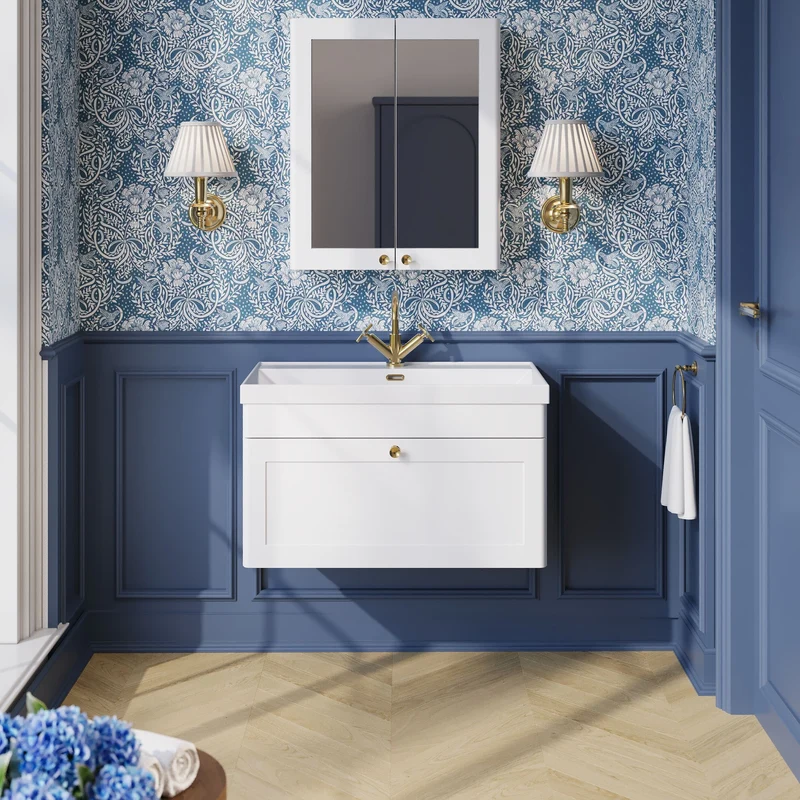 Classique 800mm Wall Hung Vanity Unit With 1 Drawer With Thin Edge Ceramic Basin - Satin White