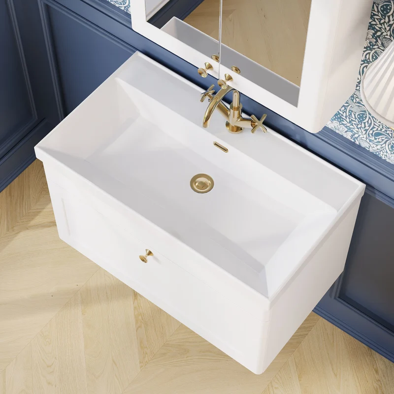 Classique 800mm Wall Hung Vanity Unit With 1 Drawer With Thin Edge Ceramic Basin - Satin White