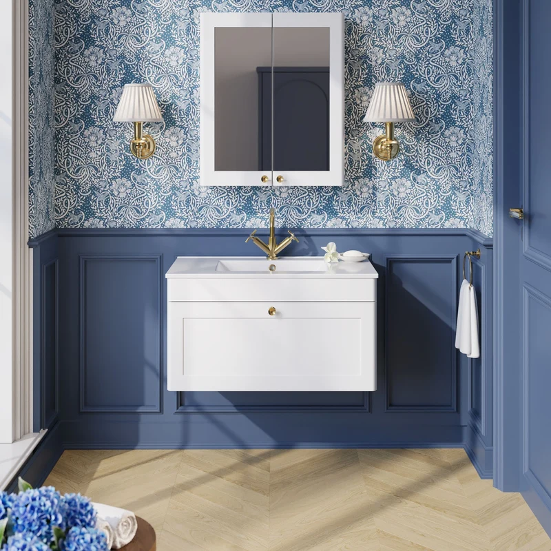 Classique 800mm Wall Hung Vanity Unit With 1 Drawer With Minimalist Ceramic Basin - Satin White