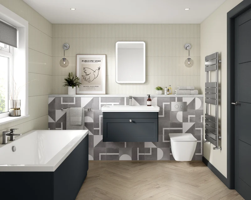 Classique 800mm Wall Hung Vanity Unit With 1 Drawer With Fireclay Basin - Satin Soft Black
