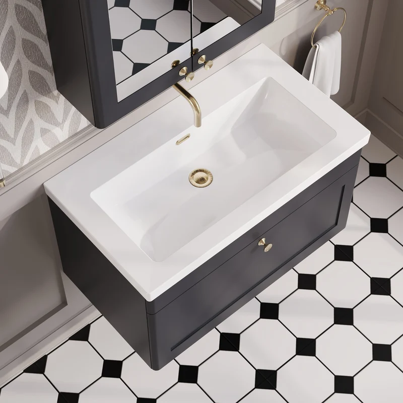 Classique 800mm Wall Hung Vanity Unit With 1 Drawer With Contemporary Basin - Satin Soft Black