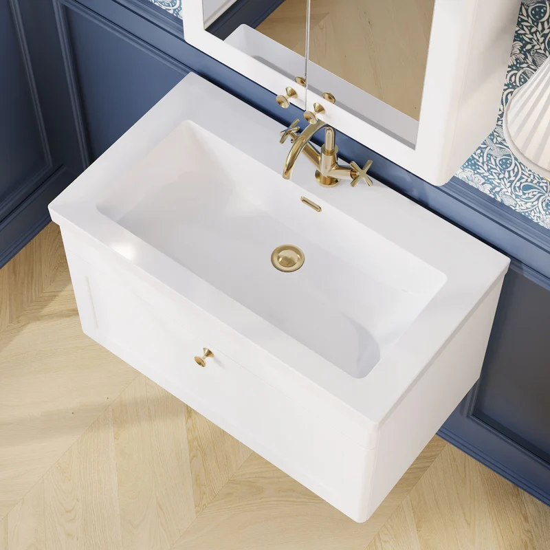 Classique 800mm Wall Hung Vanity Unit With 1 Drawer With Contemporary Basin - Satin White