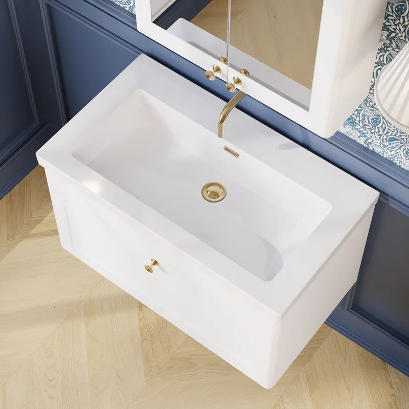 Classique 800mm Wall Hung Vanity Unit With 1 Drawer With Contemporary Basin - Satin White