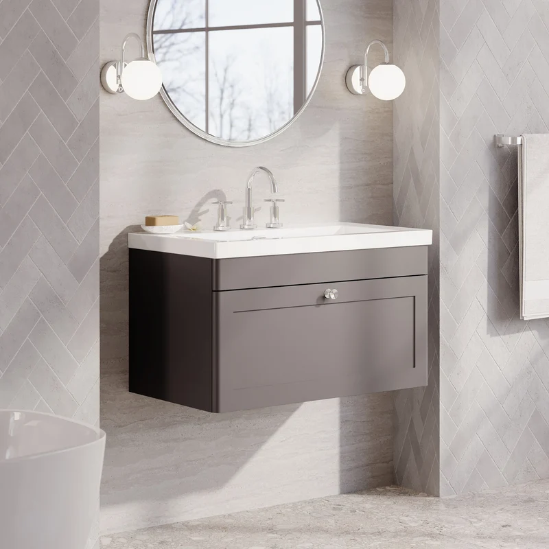 Classique 800mm Wall Hung Vanity Unit With 1 Drawer With Contemporary Basin - Satin Grey