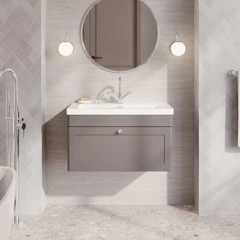 Classique 800mm Wall Hung Vanity Unit With 1 Drawer With Contemporary Basin - Satin Grey
