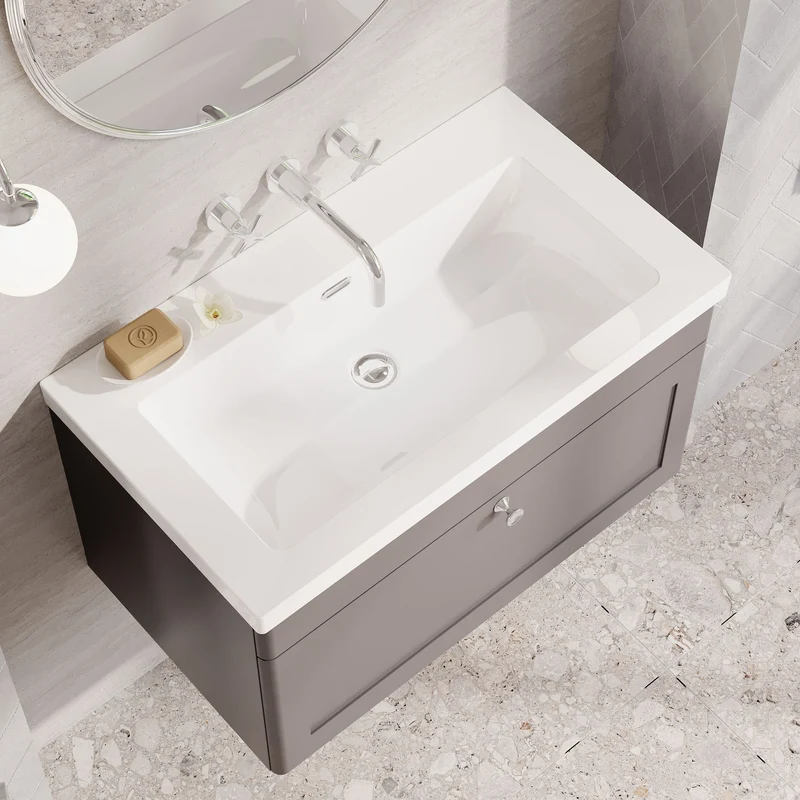 Classique 800mm Wall Hung Vanity Unit With 1 Drawer With Contemporary Basin - Satin Grey