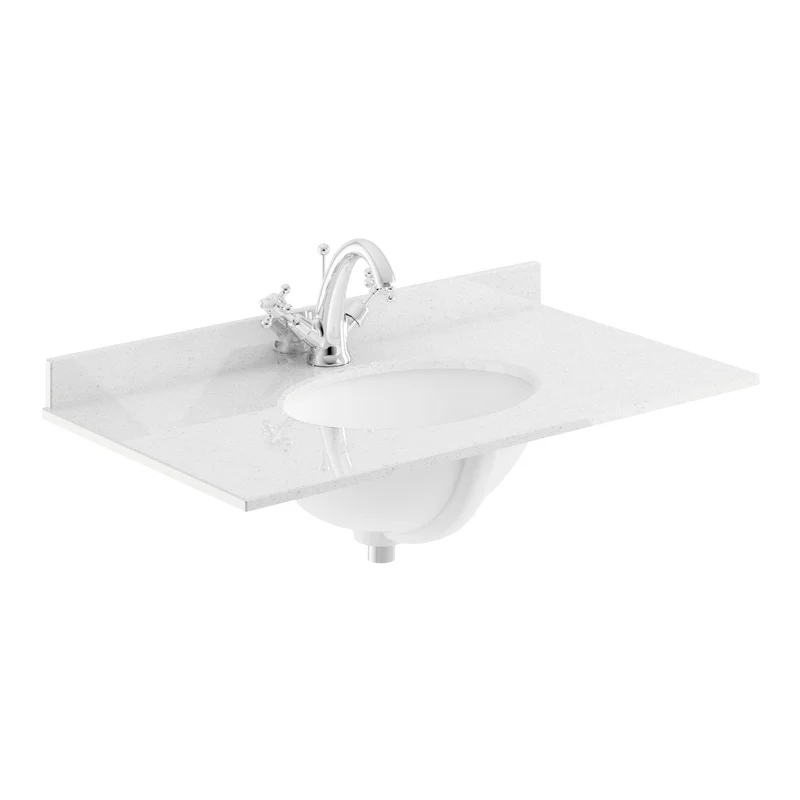 Classique 800mm Floor Standing Vanity Unit With 2 Doors With White Marble Worktop With Round Basin - Satin White