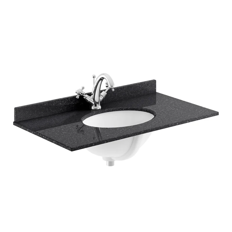 Classique 800mm Floor Standing Vanity Unit With 2 Doors With Black Marble Worktop With Round Basin - Satin Grey