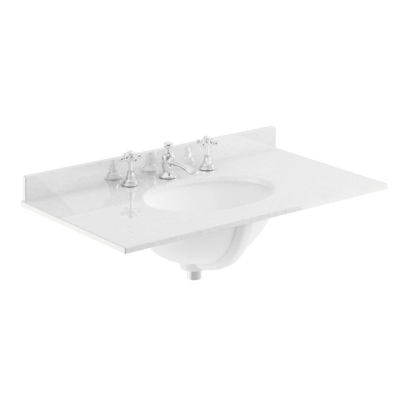 Classique 800mm Floor Standing Vanity Unit With 2 Doors With White Marble Worktop With Round Basin - Satin Green