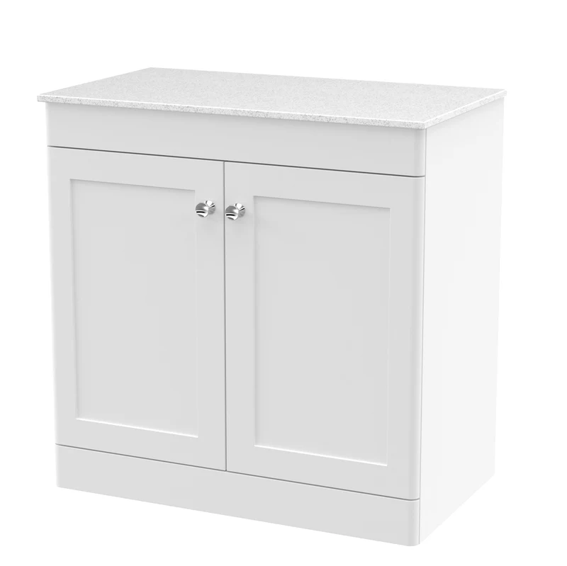 Classique 800mm Floor Standing Vanity Unit With 2 Doors With White Marble Worktop - Satin White