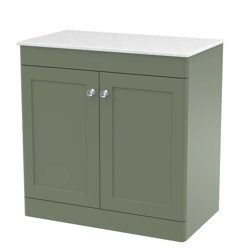 Classique 800mm Floor Standing Vanity Unit With 2 Doors With White Marble Worktop - Satin Green