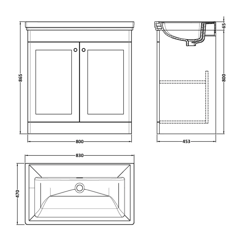 Classique 800mm Floor Standing Vanity Unit With 2 Doors With Fireclay Basin - Satin Green