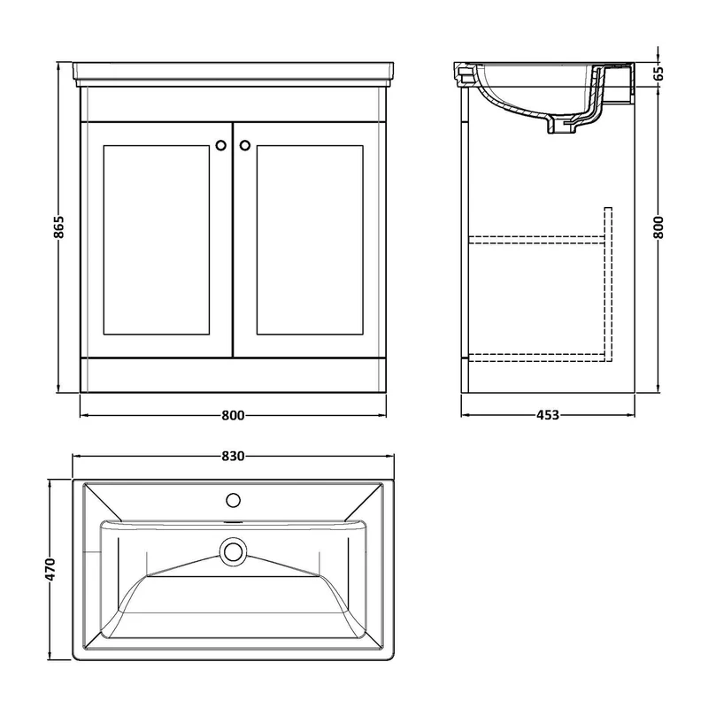 Classique 800mm Floor Standing Vanity Unit With 2 Doors With Fireclay Basin - Satin Green