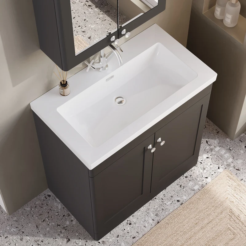 Classique 800mm Floor Standing Vanity Unit With 2 Doors With Contemporary Basin - Satin Soft Black