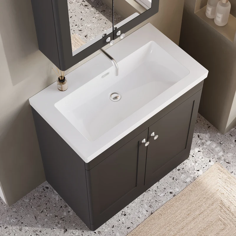 Classique 800mm Floor Standing Vanity Unit With 2 Doors With Contemporary Basin - Satin Soft Black