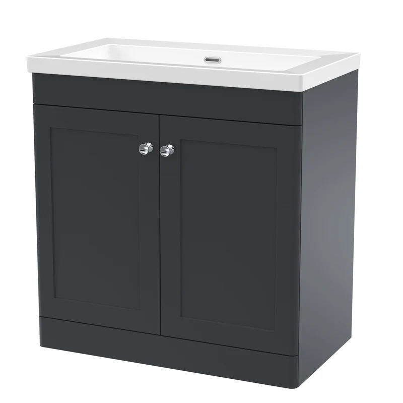 Classique 800mm Floor Standing Vanity Unit With 2 Doors With Contemporary Basin - Satin Soft Black