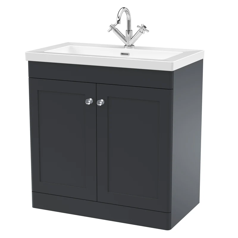 Classique 800mm Floor Standing Vanity Unit With 2 Doors With Contemporary Basin - Satin Soft Black