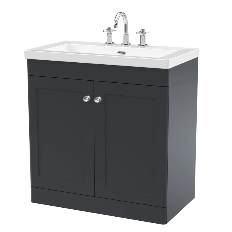 Classique 800mm Floor Standing Vanity Unit With 2 Doors With Contemporary Basin - Satin Soft Black
