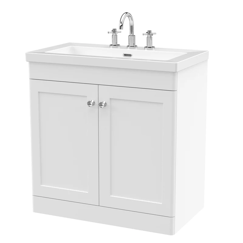 Classique 800mm Floor Standing Vanity Unit With 2 Doors With Contemporary Basin - Satin White