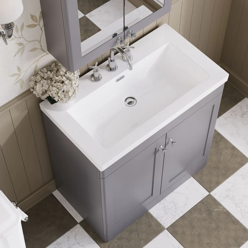Classique 800mm Floor Standing Vanity Unit With 2 Doors With Contemporary Basin - Satin Grey