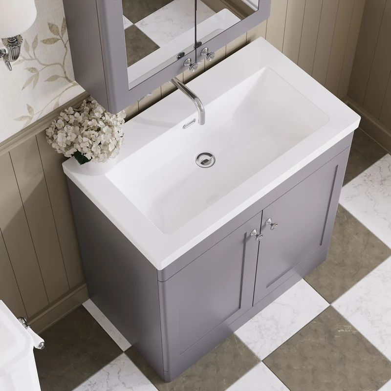 Classique 800mm Floor Standing Vanity Unit With 2 Doors With Contemporary Basin - Satin Grey